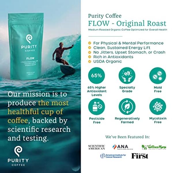 Purity Coffee FLOW Medium Roast Organic Coffee - USDA Certified Organic Specialty Grade Arabica Whole Bean Coffee - Third Party Tested for Mold, Mycotoxins and Pesticides - 12 oz B