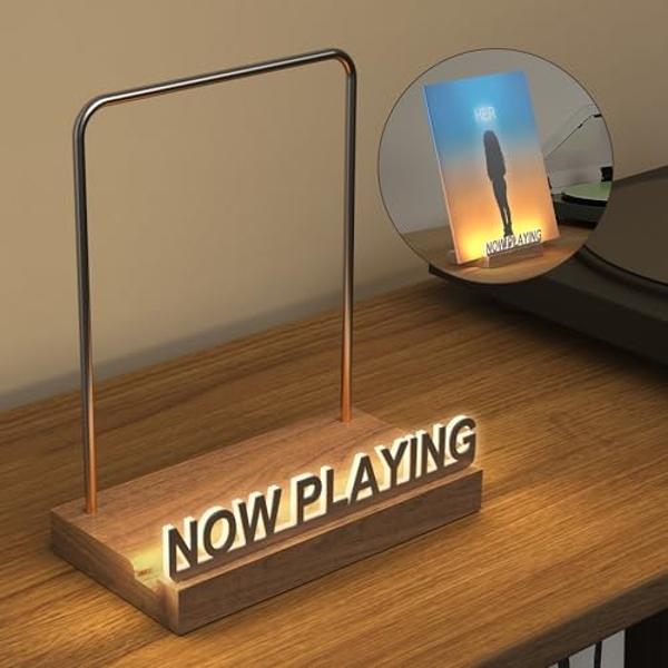 KORRTFID Now Playing Vinyl Record Stand, Light Up Vinyl Record Display Stand, Holder for Album Display Storage, Warm White Light with Fingerprint-Proof Acrylic Letters