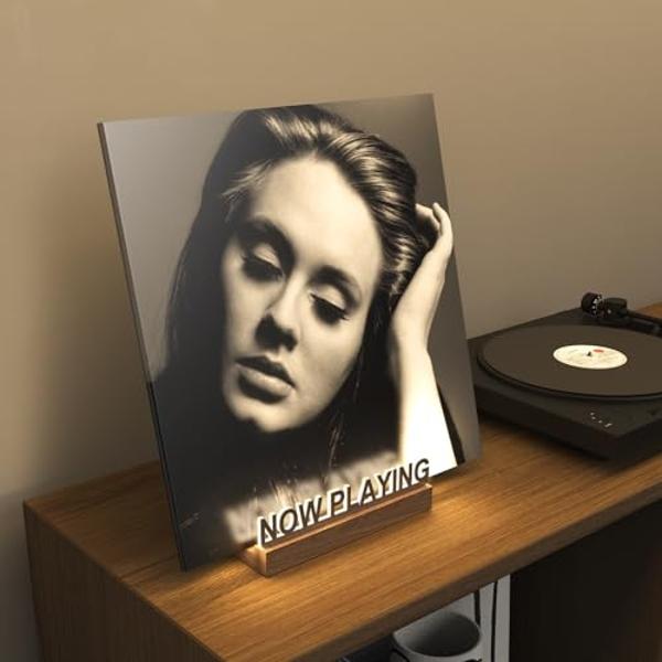 KORRTFID Now Playing Vinyl Record Stand, Light Up Vinyl Record Display Stand, Holder for Album Display Storage, Warm White Light with Fingerprint-Proof Acrylic Letters