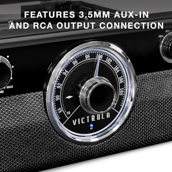 Victrola Metropolitan Mid Century 4-in-1 Bluetooth Record Player & Multimedia Center with Built-in Speakers - 3-Speed Turntable, AM/FM Radio, Wireless Music Streaming | Grey