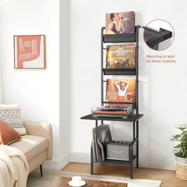 Record Player Stand with Vinyl Storage for up to 200 Albums, Turntable Stand with Record Holder Display Shelf