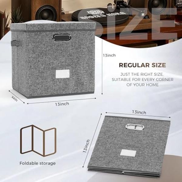 Sturdy Vinyl Record Storage Box - Album Storage Holds up 50+ Single Record, LP Storage Organizer Crate With Lid, Decorative Moving Box For Records, Solutions to Protect Your Precio