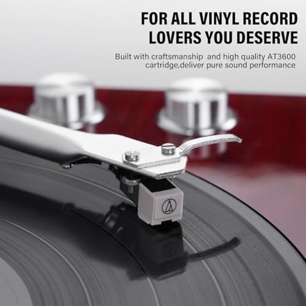 Belt Drive Turntable for Vinyl Record Player,Connect with Bluetooth Speakers or Active Speaker,Built-in Phono Pre-amp,USB Digital Output, Magnetic Cartridge,High-Gloss Wood Design(