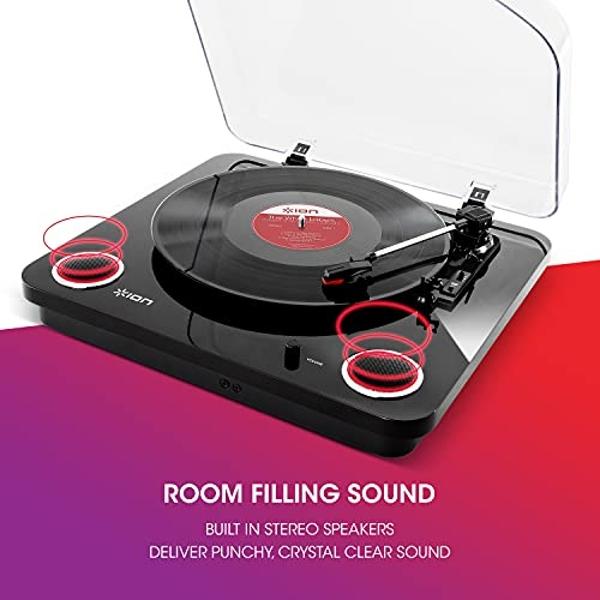 ION Audio Max LP Black |Three Speed Vinyl Conversion Turntable with Stereo Speakers, USB Output to Convert Vinyl Records to Digital Files and Standard RCA & Headphone Outputs