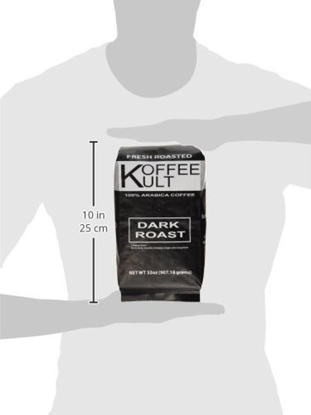 Koffee Kult Dark Roast Whole Bean Coffee, Small Batch 100% Arabica Gourmet Blend, Smooth and Well Balanced, Artisan Roasted in 32oz, Resealable Package.