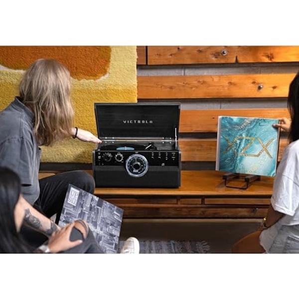 Victrola Metropolitan Mid Century 4-in-1 Bluetooth Record Player & Multimedia Center with Built-in Speakers - 3-Speed Turntable, AM/FM Radio, Wireless Music Streaming | Grey