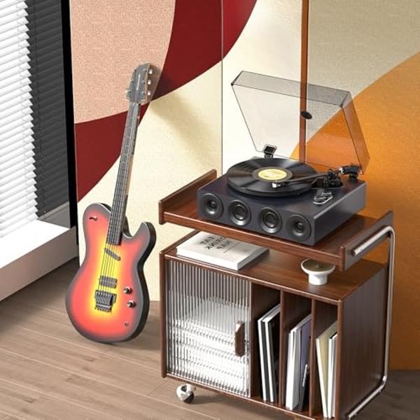 1 by ONE All-in-One Belt-Drive Stereo Turntable, High Fidelity Belt Drive Wireless Record Player with Built-in Speakers, Magnetic Cartridge AT-3600L, Built-in Preamp, RCA Line Out