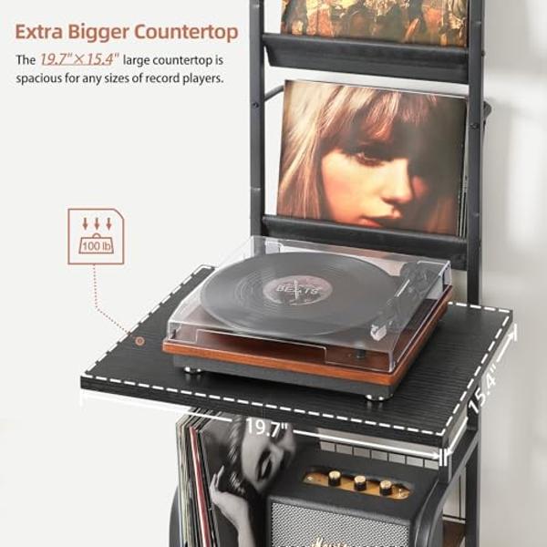 Record Player Stand with Vinyl Storage for up to 200 Albums, Turntable Stand with Record Holder Display Shelf
