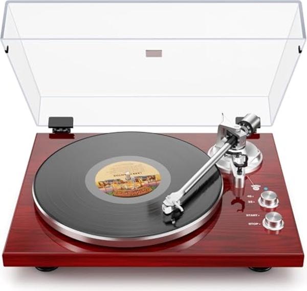 Belt Drive Turntable for Vinyl Record Player,Connect with Bluetooth Speakers or Active Speaker,Built-in Phono Pre-amp,USB Digital Output, Magnetic Cartridge,High-Gloss Wood Design(
