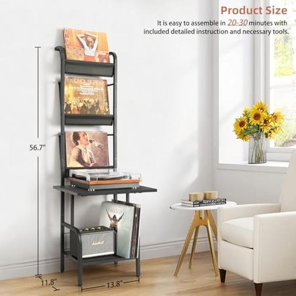 Record Player Stand with Vinyl Storage for up to 200 Albums, Turntable Stand with Record Holder Display Shelf