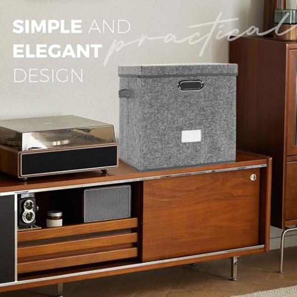 Sturdy Vinyl Record Storage Box - Album Storage Holds up 50+ Single Record, LP Storage Organizer Crate With Lid, Decorative Moving Box For Records, Solutions to Protect Your Precio