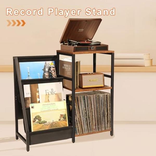 Vinyl Record Player with External Bookshelf Speakers, 33-1/3 45 78 RPM Vintage Bluetooth Stereo Turntable for Vinyl Records,Belt-Driven System,Dust Cover,Auto-Stop, Support AUX-in,
