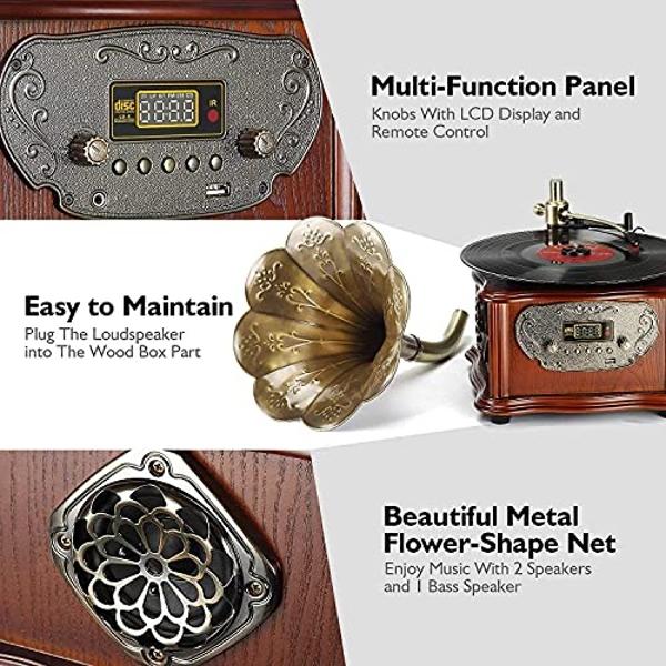 Velvet Vinyl Record Player - 33 45 78 RPM Portable Suitcase Vintage Turntable with USB Recording, Bluetooth, Built-in Speakers, Belt-Driven, Purple