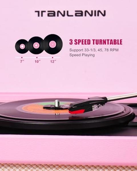 Vintage Standing Pink Vinyl Record Player with Detachable Legs, Built-in 4 Speakers, USB to PC Encoding, 33/45/78 RPM LP Player Bluetooth Retro Turntables Support Headphone Jack, R