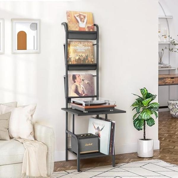 Record Player Stand with Vinyl Storage for up to 200 Albums, Turntable Stand with Record Holder Display Shelf