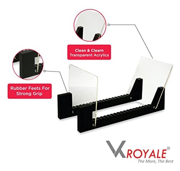 Vk Royal Vinyl Records Storage Holder Display Stand – 12” inch Holds Up to 50 Turntable LP's Records Albums – Wood Stand, Rubber Grip pad and Clear Acrylic Ends – Vinyl Record Stor