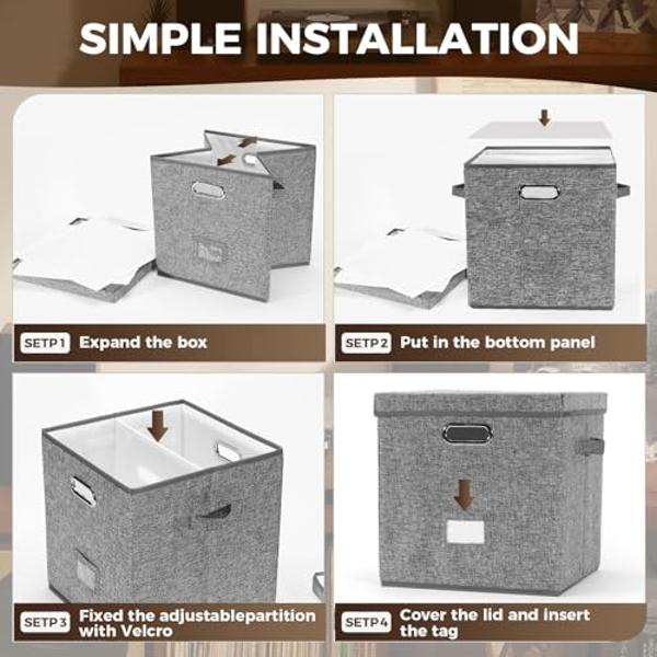 Sturdy Vinyl Record Storage Box - Album Storage Holds up 50+ Single Record, LP Storage Organizer Crate With Lid, Decorative Moving Box For Records, Solutions to Protect Your Precio