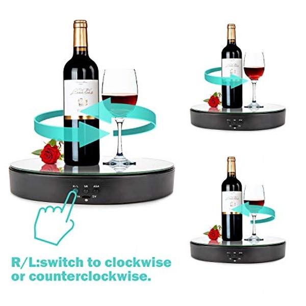 Leadleds Motorized Rotating Display Stand, 7.7" Black Top Mirror USB and Battery Operated Display Turntable for Photography, Video, Product, Shoes, Cake Stand