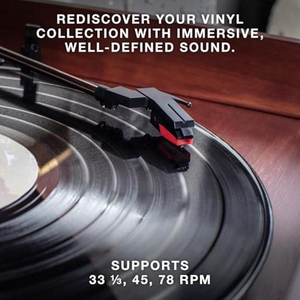 Vinyl Record Player with External Bookshelf Speakers, 33-1/3 45 78 RPM Vintage Bluetooth Stereo Turntable for Vinyl Records,Belt-Driven System,Dust Cover,Auto-Stop, Support AUX-in,