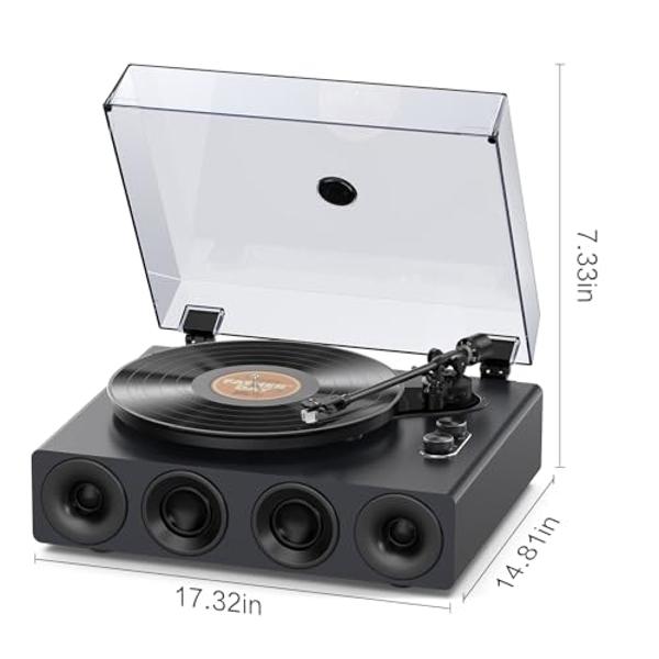 1 by ONE All-in-One Belt-Drive Stereo Turntable, High Fidelity Belt Drive Wireless Record Player with Built-in Speakers, Magnetic Cartridge AT-3600L, Built-in Preamp, RCA Line Out