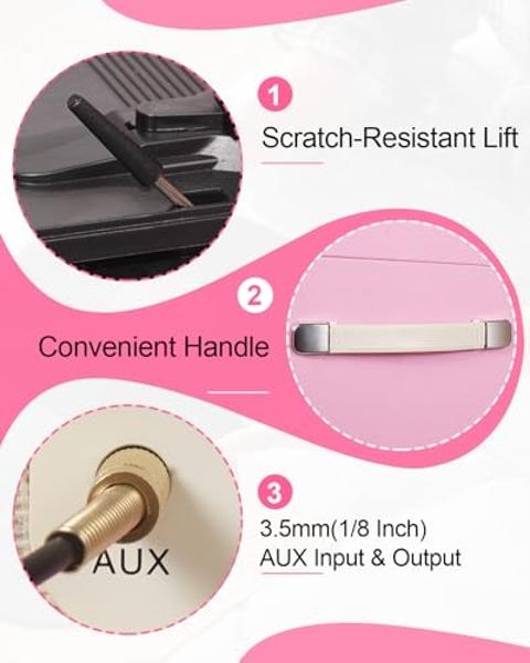 Vintage Standing Pink Vinyl Record Player with Detachable Legs, Built-in 4 Speakers, USB to PC Encoding, 33/45/78 RPM LP Player Bluetooth Retro Turntables Support Headphone Jack, R