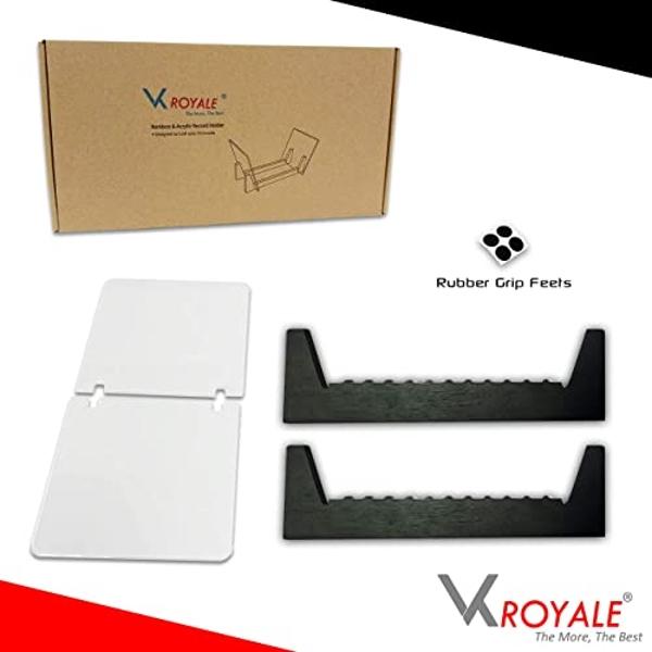 Vk Royal Vinyl Records Storage Holder Display Stand – 12” inch Holds Up to 50 Turntable LP's Records Albums – Wood Stand, Rubber Grip pad and Clear Acrylic Ends – Vinyl Record Stor