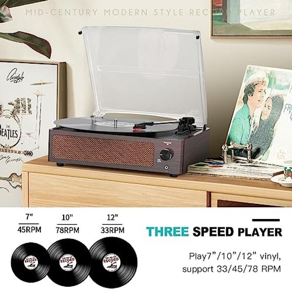 10 in 1 Bluetooth Record Player for Vinyl with Speakers, CD, Cassette Tape, FM Radio, USB Playback and Recording, Vintage Turntable with 3-Speed, Aux-in, Line-Out, Earphone Jack