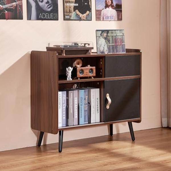 Record Player for Vinyl with External Speakers, Bluetooth 3 Speed Vintage Belt-Driven 33 45 78 RPM Turntable with Stereo Speakers, MP3 PC Recording, RCA Line-Out, AUX-in Headphone 