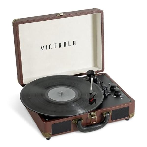 10 in 1 Bluetooth Record Player for Vinyl with Speakers, CD, Cassette Tape, FM Radio, USB Playback and Recording, Vintage Turntable with 3-Speed, Aux-in, Line-Out, Earphone Jack