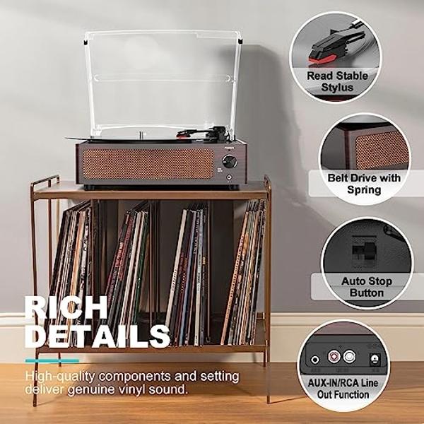WOCKODER Vinyl Record Players Turntable with Built-in Two Speakers Belt-Driven All-in-one Retro Turn tables 3 Speed 3 Size LP Phonograph BT Wireless Bluetooth Receiver Headphone AU