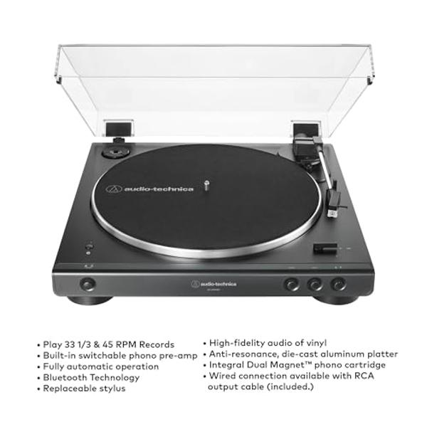 Audio-Technica AT-LP60XBT Bluetooth Stereo Turntable (Black) Bundle with 3' Powered Bluetooth Studio Monitors - Pair (2 Items)