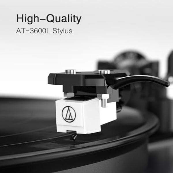 1 by ONE All-in-One Belt-Drive Stereo Turntable, High Fidelity Belt Drive Wireless Record Player with Built-in Speakers, Magnetic Cartridge AT-3600L, Built-in Preamp, RCA Line Out