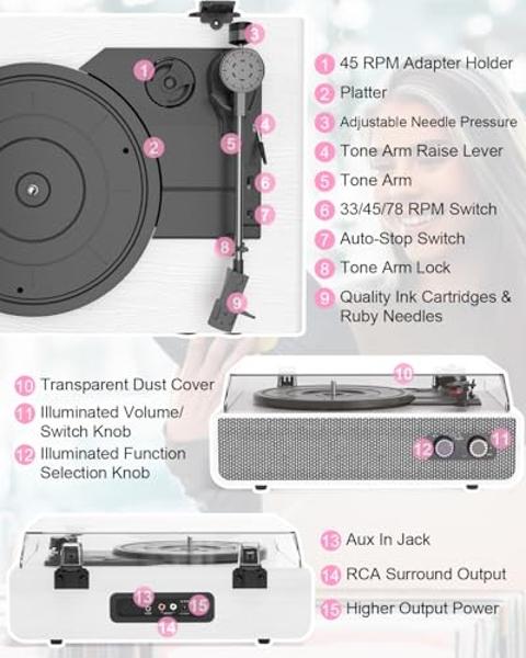 Exceart Record Player Turntable Vintage Vinyl LP Turntable Classic Record Player for Audio Video Accessories Parts 1L01 28cm
