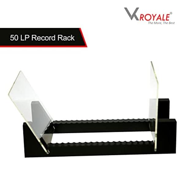 Vk Royal Vinyl Records Storage Holder Display Stand – 12” inch Holds Up to 50 Turntable LP's Records Albums – Wood Stand, Rubber Grip pad and Clear Acrylic Ends – Vinyl Record Stor