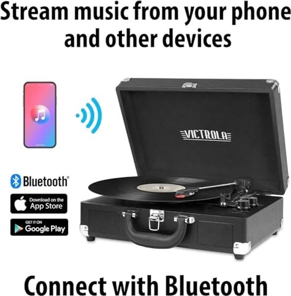 Record Player for Vinyl with External Speakers, Bluetooth 3 Speed Vintage Belt-Driven 33 45 78 RPM Turntable with Stereo Speakers, MP3 PC Recording, RCA Line-Out, AUX-in Headphone 