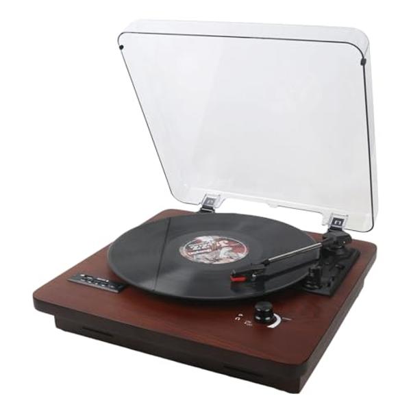 Vinyl Record Player, 3 Speed Bluetooth Turntable with Built-in Speakers, FM Radio, Vinyl-to-MP3 Recording, USB/SD Playback, Line Out, AUX-in, Earphone Jack, Replacement Needle