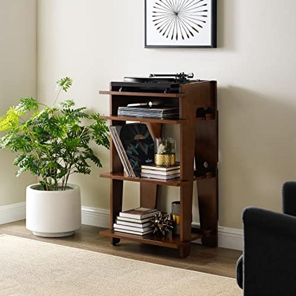 Vinyl Record Player Turntable with Built-in Bluetooth Receiver Wireless Playback, Headphone & Home Decoration, Speakers Belt-Driven, Turntable (Brown)