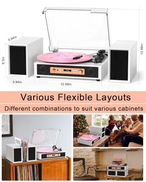 Vinyl Record Player Turntable with Built-in Bluetooth Receiver Wireless Playback, Headphone & Home Decoration, Speakers Belt-Driven, Turntable (Brown)