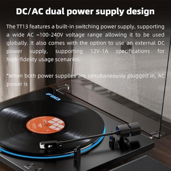 FiiO TT13 Fully Automatic Vinyl Stereo Turntable(Analog), Powerful Phono preamp, Dust Cover, Die-cast Aluminum Platter (TT13 Silver Bluetooth)