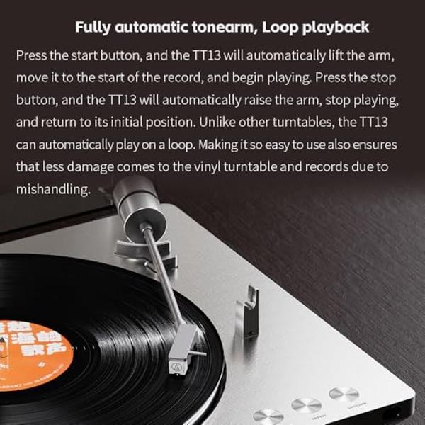 FiiO TT13 Fully Automatic Vinyl Stereo Turntable(Analog), Powerful Phono preamp, Dust Cover, Die-cast Aluminum Platter (TT13 Silver Bluetooth)