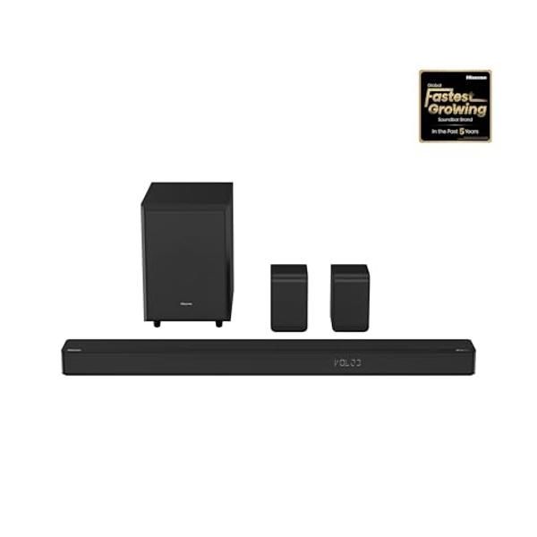 Hisense AX5125H 5.1.2Ch Sound Bar with Wireless Subwoofer, 500W, Dolby Atmos, Bluetooth 5.3, EzPlay, 4K HDMI Pass Through, Roku TV Ready, DTS:X, HDMI/AUX/ARC/Optical/USB, 7 EQ Mode