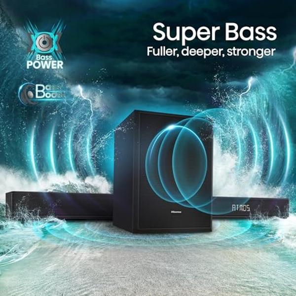 Hisense AX5125H 5.1.2Ch Sound Bar with Wireless Subwoofer, 500W, Dolby Atmos, Bluetooth 5.3, EzPlay, 4K HDMI Pass Through, Roku TV Ready, DTS:X, HDMI/AUX/ARC/Optical/USB, 7 EQ Mode