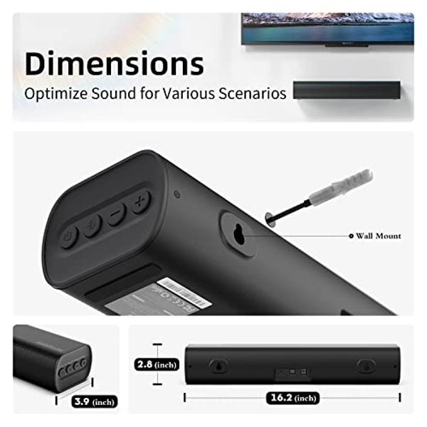 Sound Bars for TV 16-inch, Cinematic TV Sound Bar with Impactful Bass, Bluetooth Soundbar for TV with Remote Control, Wall Mountable TV Speakers Sound Bar Work with Traditional or 