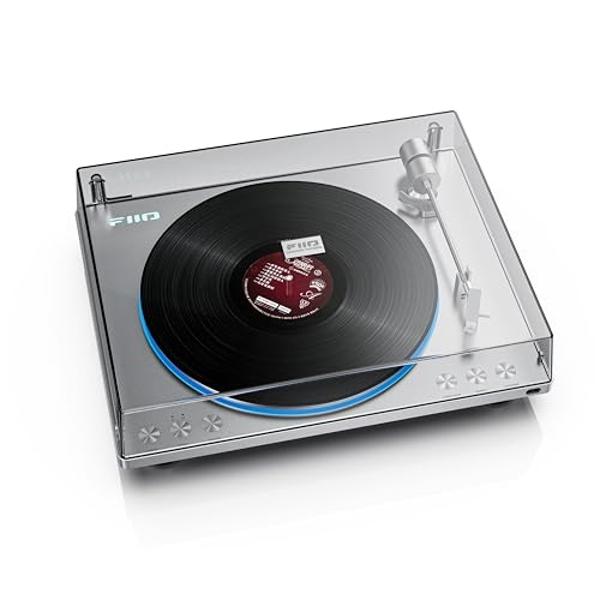 FiiO TT13 Fully Automatic Vinyl Stereo Turntable(Analog), Powerful Phono preamp, Dust Cover, Die-cast Aluminum Platter (TT13 Silver Bluetooth)