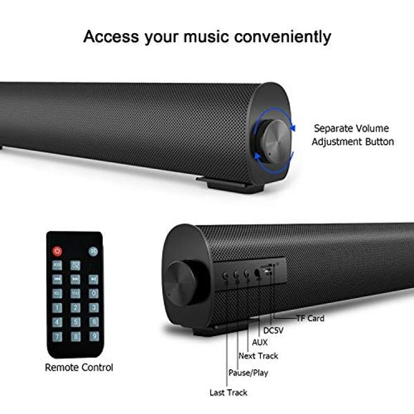Portable Soundbar for TV/PC, Outdoor/Indoor Wired & Wireless Bluetooth 5.0 Speaker with Remote Control and Coax Cable, 2X5W Mini Home Theater Sound bar with Built-in Subwoofers for
