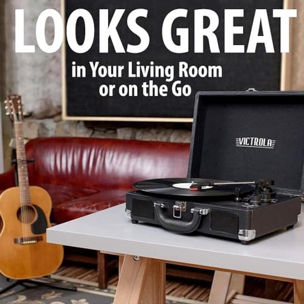 Victrola Parker Bluetooth Suitcase Record Player with 3-speed Turntable, Black