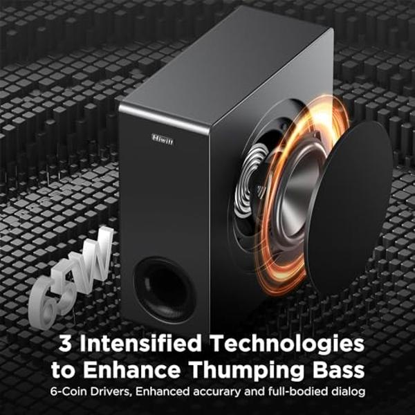 Hiwill 2.1ch Sound Bars for Smart TV, 180W Soundbar with 5.25" Subwoofer, Deep Bass Boost TV Speakers Sound Bar, PC Soundbar with ARC/Bluetooth 5.3/Optical/AUX/USB, Home Theater So