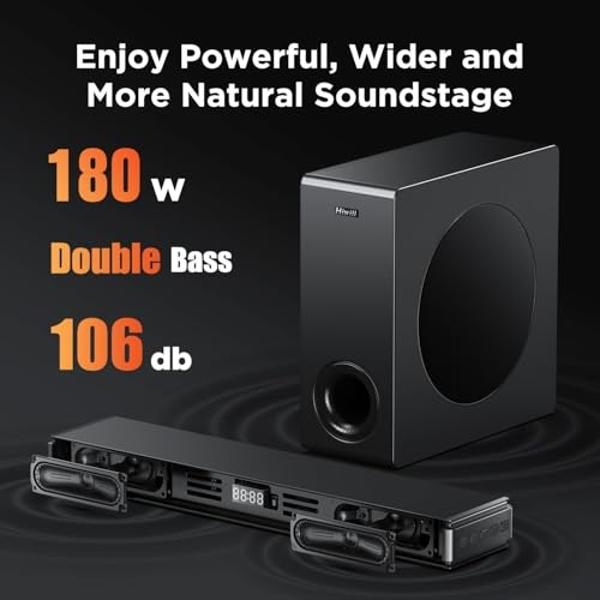 Hiwill 2.1ch Sound Bars for Smart TV, 180W Soundbar with 5.25" Subwoofer, Deep Bass Boost TV Speakers Sound Bar, PC Soundbar with ARC/Bluetooth 5.3/Optical/AUX/USB, Home Theater So