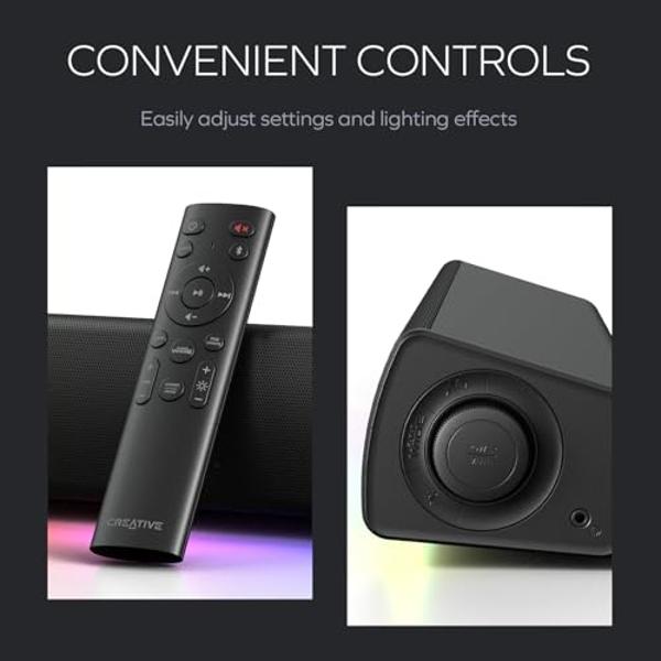 Sound Blaster GS5 RGB Gaming Soundbar with SuperWide Technology, Powered via Adapter, Up to 60W Peak Power, Bluetooth 5.4, Optical-in, Headphone-Out Port, for PC and TV