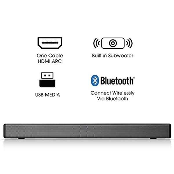 Hisense HS214 2.1ch Sound Bar with Built-in Subwoofer, 108W, All-in-one Compact Design with Wireless Bluetooth, Powered by Dolby Audio, Roku TV Ready, HDMI ARC/Optical/AUX/USB, 3 E